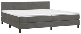 Κρεβάτι Boxspring με Στρώμα Σκούρο Γκρι 200x200 εκ. Βελούδινο - Γκρι