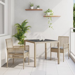 vidaXL Σετ Τραπεζαρία Κήπου 3 Τεμαχίων με Μαξιλάρια Μπεζ Πολυ Ράτα