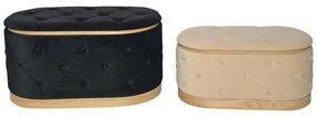 Σκαμπό μπαούλο Royel Inart σετ 2 τεμ βελούδο σε μαύρη και μπεζ απόχρωση