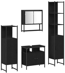 vidaXL Σετ Επίπλων Μπάνιου με ράφι 4 pcs Μαύρη δρυς 33 x 33 x 185.5 εκ