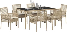 vidaXL Σέτ φαγητού για κήπο 7 pcs Μπεζ συνθετικό ρατάν