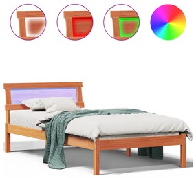 vidaXL Κρεβάτι με Κεφαλάρι & LED - Καφέ Κερί, 100 x 200 cm, από Σολίδιο Πεύκο.