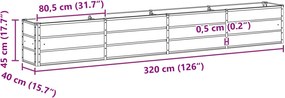 vidaXL Γλάστρα Ανοιχτό γκρι 320 x 40 x 45 cm Ατσάλι