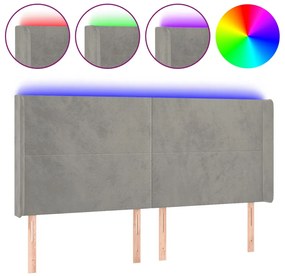 vidaXL Κεφαλάρι Κρεβατιού LED Ανοιχτό Γκρι 163x16x118/128εκ. Βελούδινο