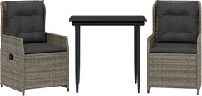 vidaXL Σετ Τραπεζαρίας Κήπου 3 τεμ. Γκρι Συνθ. Ρατάν με Μαξιλάρια