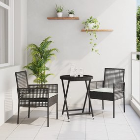 vidaXL Σετ Βεράντας 3 Τεμαχίων  με Μαξιλάρια Μαύρο Πολυ Ράτανα