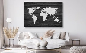 Εικόνα στον παγκόσμιο χάρτη φελλού σε ξύλο σε ασπρόμαυρο σχέδιο - 120x80
