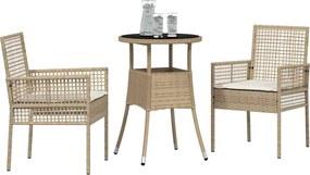 vidaXL Σέτ φαγητού για κήπο 3 pcs Μπεζ συνθετικό ρατάν