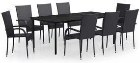 vidaXL Σετ Τραπεζαρίας Κήπου 9 Τεμαχίων Μαύρο