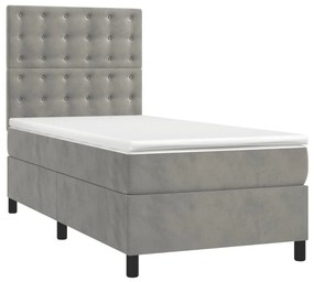 vidaXL Κρεβάτι Boxspring με Στρώμα Ανοιχτό Γκρι 80x200 εκ. Βελούδινο