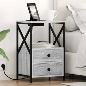 vidaXL Κομοδίνο με Σταθμό Φόρτισης με συρτάρι 2 pcs Γκρι sonoma