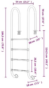 Σκάλα Πισίνας 54 x 38 x 184,5 εκ. από Ανοξείδωτο Ατσάλι 304 - Ασήμι