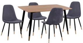 Σετ τραπεζαρίας ALIZA C11196.01 5 τμχ. από MDF TOP - Βελούδο Γκρί &amp; Μέταλλο Μαύρο 120x80x74 εκ.