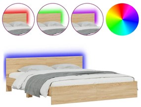 vidaXL Πλαίσιο Κρεβατιού με Κεφαλάρι/LED Sonoma δρυς 200 x 200 εκ.