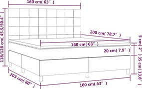 vidaXL Κρεβάτι Boxspring με Στρώμα Σκούρο Γκρι 160x200 εκ Υφασμάτινο