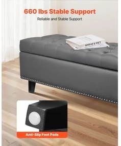 VEVOR Button-Tufted Storage Ottoman Bench PU Leather Bench with Wood Legs Gray