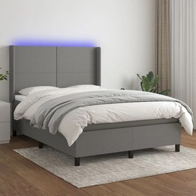 Κρεβάτι Boxspring με Στρώμα & LED Σκ.Γκρι 140x190εκ. Υφασμάτινο