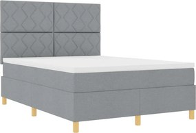 vidaXL LED Κρεβάτι με βάθρο Ανοιχτό γκρι 140 x 190 cm ύφασμα