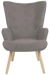 Πολυθρόνα Fluffy pakoworld ύφασμα γκρι-πόδι rubberwood φυσικό 75x69x96εκ