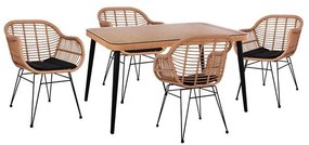 Σετ Κήπου Τραπεζαρία ALLEGRA C10490 5τεμ Μαύρο - Μπέζ με Τραπέζι 140x80x78 εκ. &amp; 4 Καρέκλες Wicker