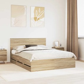 vidaXL Σκελετός Κρεβατιού Δρύς Sonoma 150 x 200 cm Μηχανήματος Ξύλο