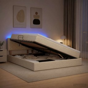 vidaXL LED Κρεβάτι αποθήκευσης με στρώμα Κρεμ 160 x 200 cm Ύφασμα