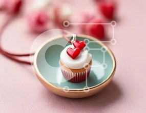 Intra Συλλεκτικό Ξύλινο Παζλ Plywood  4mm - Κολιέ Cupcake με καρδιές σε τραπέζι Σε Ξύλινο Κουτί - Διαστάσεις Puzzle: 10x10 cm – 25 κομμάτια