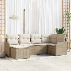 vidaXL Σετ Καναπέ Κήπου με μαξιλάρι 6 pcs Μπεζ και λευκό Πολυ ράταν