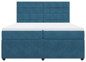 vidaXL Κρεβάτι Boxspring με Στρώμα Μπλε 200x200 εκ. Βελούδινο