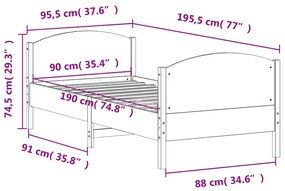 ΠΛΑΙΣΙΟ ΚΡΕΒΑΤΙΟΥ ΜΕ ΚΕΦΑΛΑΡΙ 90 X 190ΕΚ. ΑΠΟ ΜΑΣΙΦ ΞΥΛΟ ΠΕΥΚΟΥ 842570