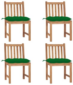 3073108 vidaXL Καρέκλες Κήπου 4 τεμ. από Μασίφ Ξύλο Teak με Μαξιλάρια Πράσινο, 1 Τεμάχιο