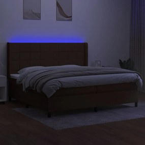 vidaXL Κρεβάτι Boxspring με Στρώμα &amp; LED Σκ.Καφέ 200x200εκ. Υφασμάτινο