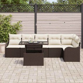 vidaXL Σετ Καναπέ Κήπου με μαξιλάρι 7 pcs Καφέ Πολυ ράταν
