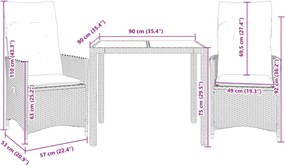 vidaXL Σετ Επίπλων Bistro 3 τεμ. Μαύρο Συνθ. Ρατάν/Ακακία + Μαξιλάρια