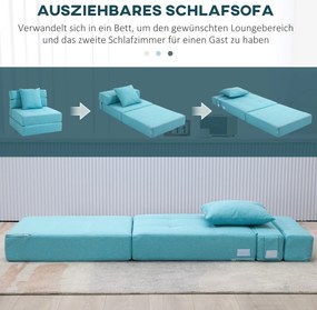 HOMCOM Πολυθρόνα-κρεβάτι, αποσπώμενο κάλυμμα, 70 cm x 70 cm x 61 cm, Ανοιχτό Μπλε