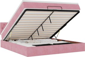 vidaXL Οθωμανικό κρεβάτι με στρώμα ροζ 160x200cm Βελούδο
