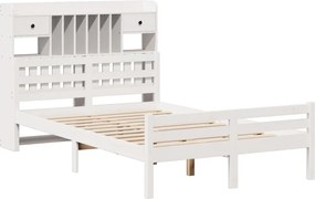 vidaXL Κρεβάτι Βιβλιοθήκη Χωρίς Στρώμα Λευκό 135x190 εκ Μασίφ Πεύκο