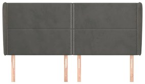 Κεφαλάρι με Πτερύγια Σκούρο Γκρι 183x23x118/128 εκ. Βελούδινο - Γκρι