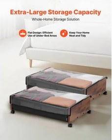 VEVOR Under Bed Storage with Wheels 25.6x18.1x7.1 In Rolling Storage Bags 2 Pack