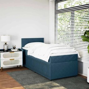 vidaXL Κρεβάτι Boxspring με Στρώμα Μπλε 90x200 εκ. Βελούδινο