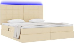 vidaXL LED Κρεβάτι αποθήκευσης με στρώμα Κρέμ 200 x 200 cm Ύφασμα