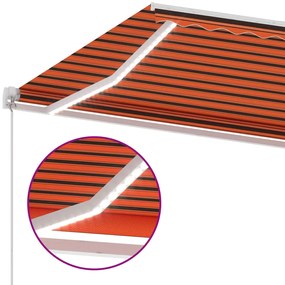 vidaXL Τέντα Συρόμενη Χειροκίνητη με LED Πορτοκαλί/Καφέ 300 x 250 εκ.