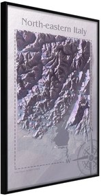 Αφίσα - Raised Relief Map: North-Eastern Italy - 30x45 - Μαύρο - Χωρίς πασπαρτού