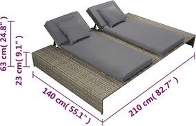 vidaXL Ξαπλώστρα Διπλή Γκρι από Συνθετικό Ρατάν με Μαξιλάρι