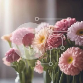 Intra Συλλεκτικό Ξύλινο Παζλ Plywood  4mm - Ζωντανή ροζ και κίτρινη σύνθεση λουλουδιών Σε Ξύλινο Κουτί - Διαστάσεις: 10x10 cm – 25 κομμάτια