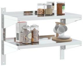 Ράφι Τοίχου 2 Επιπ. Ασημί 75x40x60 εκ. Ανοξείδωτο Ατσάλι - Ασήμι