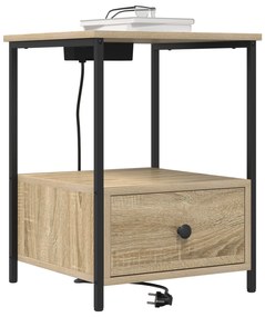 vidaXL Κομοδίνο με Σταθμό Φόρτισης με συρτάρι 2 pcs Sonoma Δρυς