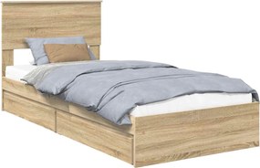 vidaXL Κρεβάτι Αποθήκης Δρύς Sonoma 90 x 190 cm Επεξεργασμένο Ξύλο
