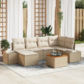 vidaXL Σετ καναπέ κήπου 7 pcs Μπεζ και λευκό Ραττάν και ύφασμα
