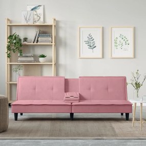 Καναπές Κρεβάτι με Ποτηροθήκη Ροζ Βελούδινος - Ροζ